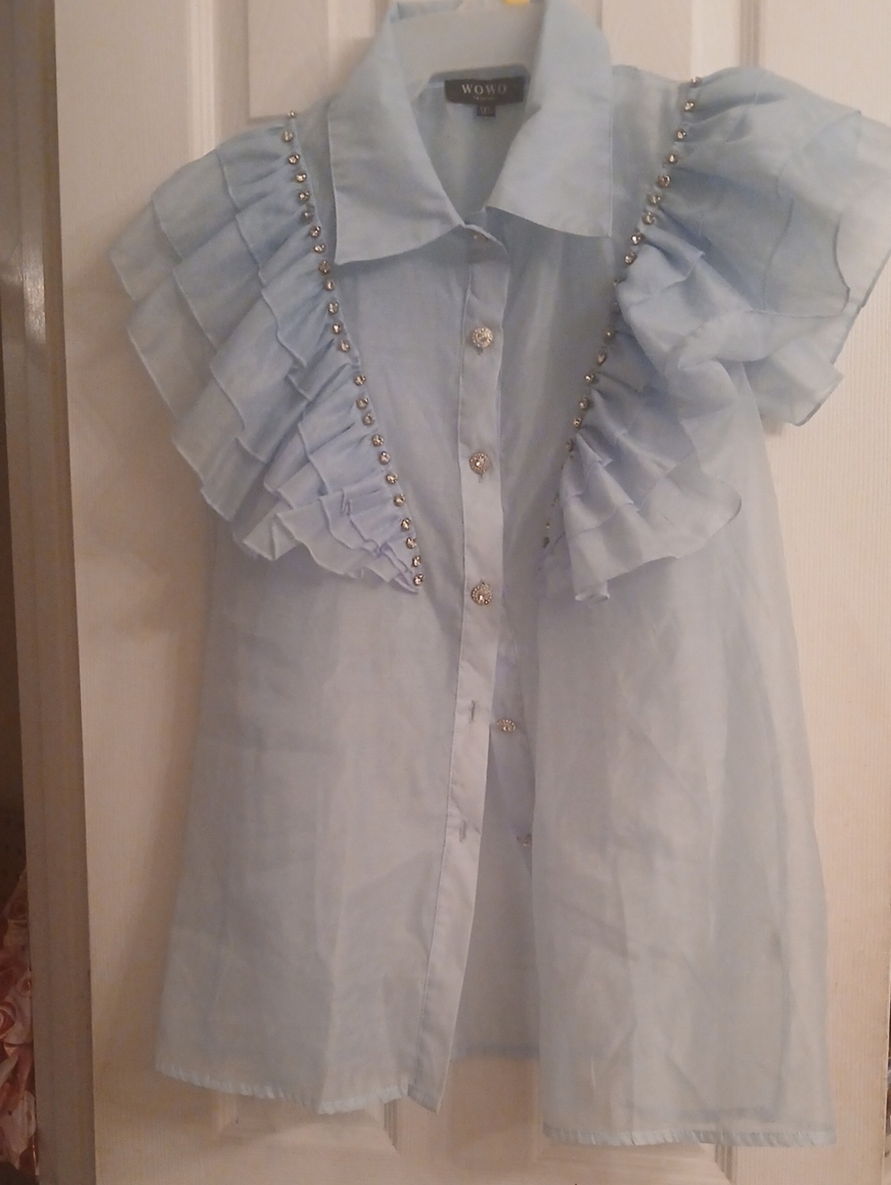 Light Blue Ruffle Short Sleeve Shirt